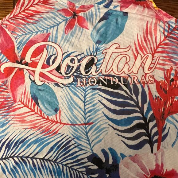 Roatan Honduras Tropical Print Palm Tree Tank Size Medium - Picture 5 of 10